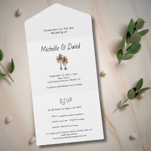 Invitation Tout En Un Palmiers tropicaux Mariage de typographie simple