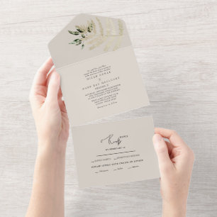 Invitation Tout En Un Pampas Beige Neutre Tons Mariage Tout en un Invi