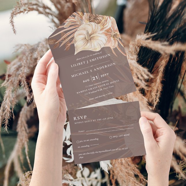 Invitation Tout En Un Pampas Boho tout compris Mariage rustique RSVP (Créateur téléchargé)