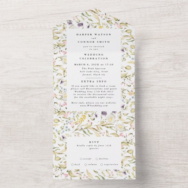 Invitation Tout En Un Pampas Fleur sauvage de printemps moderne Mariage  (À l'intérieur)