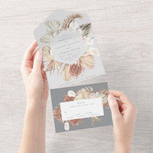 Invitation Tout En Un Pampas Florale Ultimate Grass Grey Tropical Jungle