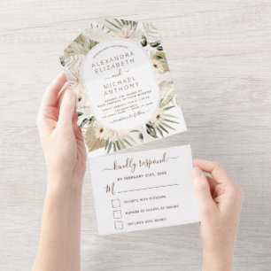 Invitation Tout En Un Pampas Grass Bohême Boho Eucalyptus Mariage