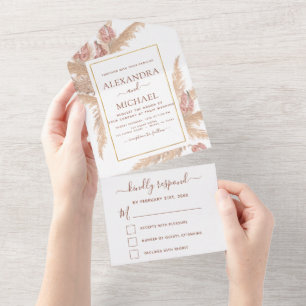 Invitation Tout En Un Pampas Grass Bohemian Boho Mariage tropical