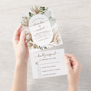 Invitation Tout En Un Pampas Grass Bohemian Boho Wedding RSVP