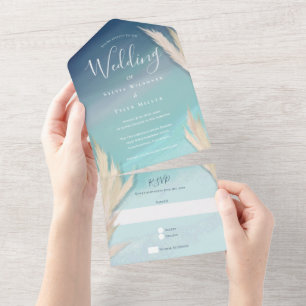 Invitation Tout En Un Pampas Grass Ocean Beach Wedding