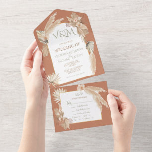 Invitation Tout En Un Pampas Grass & Palm Feuilles avec Orchidées Mariag