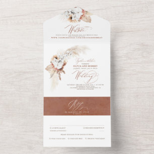 Invitation Tout En Un Pampas Grass Terracotta Floral Boho Mariage