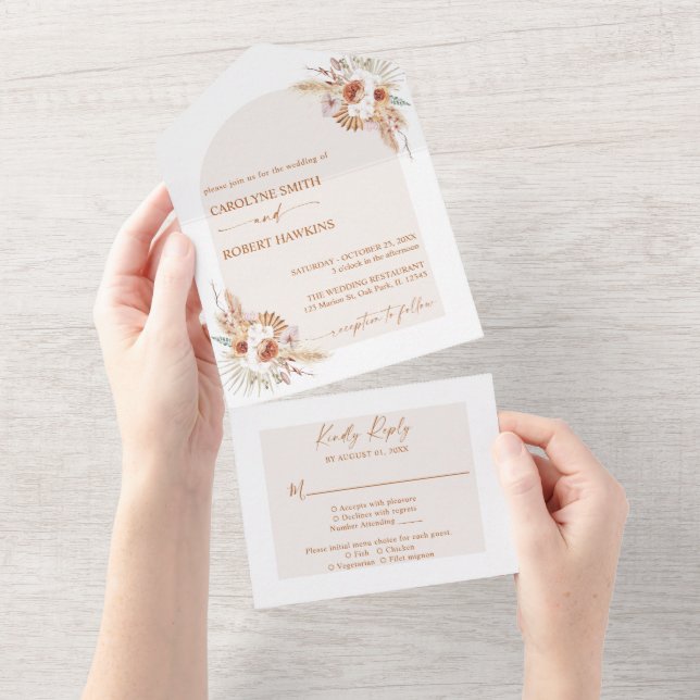 Invitation Tout En Un Pampas moderne Grass Bohème Terracotta (Déchirure)