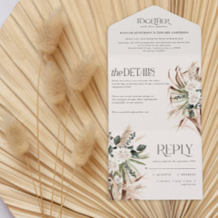 Invitation Tout En Un pampas rustique moderne eucalyptus mariage