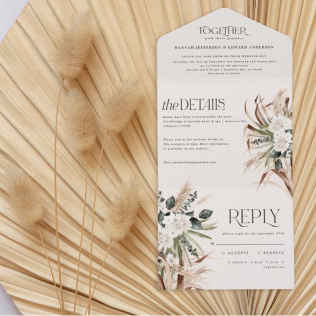 Invitation Tout En Un pampas rustique moderne eucalyptus mariage (Créateur téléchargé)
