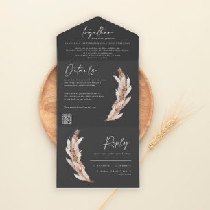 Invitation Tout En Un Pampas rustique moderne eucalyptus mariage code QR