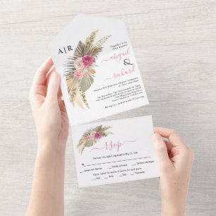 Invitation Tout En Un Pampas séché herbe et palmier feuille boho mariage