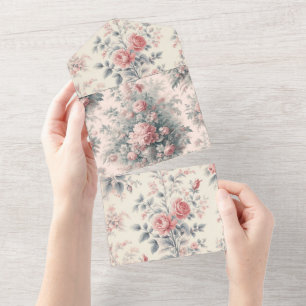 Invitation Tout En Un Papier Toile de Jouy Floral rose victorien