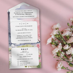 Invitation Tout En Un Paris France Aquarelle romantique Tour Eiffel rose