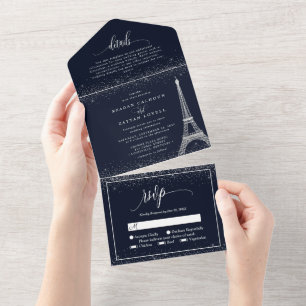 Invitation Tout En Un Paris Tour Eiffel Mariage Paillettes Argentées