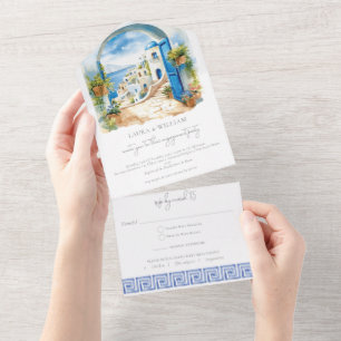 Invitation Tout En Un Parti d'engagement Santorini Grèce avec Rsvp