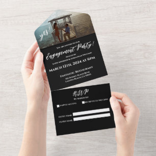 Invitation Tout En Un Partie d'engagement-Photo Gazebo et quai Contexte-