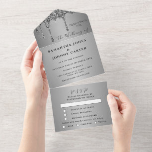 Invitation Tout En Un Parties scintillant argent gouttes Sparkle RSVP él