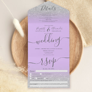 Invitation Tout En Un Parties scintillant argent ombre lavande mariage