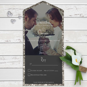 Invitation Tout En Un Parties scintillant d'argent moderne Photo Pas de