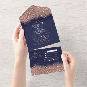 Invitation Tout En Un Parties scintillant de luxe Rose Gold Marine Maria