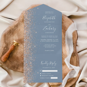 Invitation Tout En Un Parties scintillant de pêche moderne Dusty Mariage
