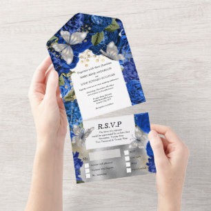 Invitation Tout En Un Parties scintillant de rose de shimmer bleu royal 