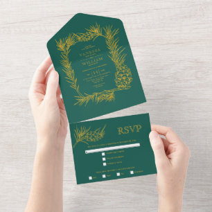 Invitation Tout En Un Parties scintillant d'or cadre pin à feuillage per
