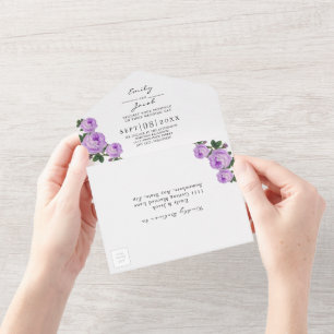 Invitation Tout En Un Parties scintillant d'or Geo Purple Floral Mariage
