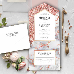Invitation Tout En Un Parties scintillant en marbre blanc et Rose en or