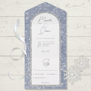 Invitation Tout En Un Parties scintillant moderne Dusty Blue & Silver Ne