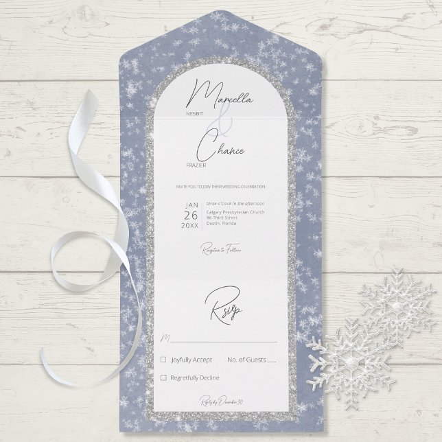 Invitation Tout En Un Parties scintillant moderne Dusty Blue & Silver Ne (Créateur téléchargé)