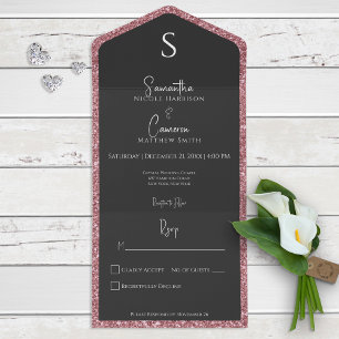 Invitation Tout En Un Parties scintillant rose et verre noir moderne Pas