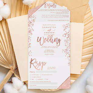 Invitation Tout En Un parties scintillant rose or confetti blanc chic ma
