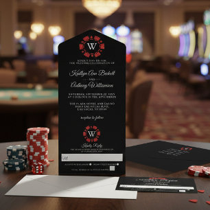 Invitation Tout En Un Parties scintillant rouge Monogram Poker Chip Casi