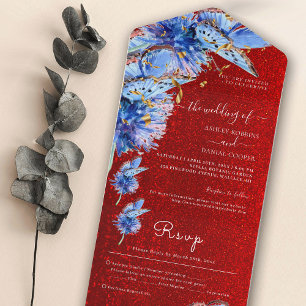 Invitation Tout En Un Parties scintillant rouge unique Blue Butterflies