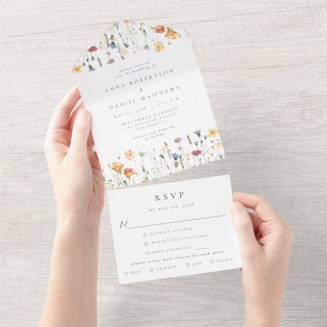 Invitation Tout En Un Pastel Boho Floral Wedding (Déchirure)