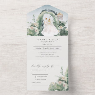 Invitation Tout En Un Pastel Couple Floral Garden Arch Mariage botanique