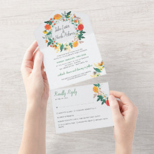 Invitation Tout En Un Pastel Spring Dahlia Fleur sauvage Mariage de cour
