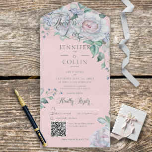 Invitation Tout En Un Pastels & White Peonies Floral Rose QR Code