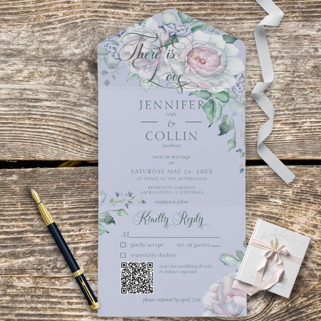 Invitation Tout En Un Pastels & White Peonies Peri Floral QR Code (Créateur téléchargé)