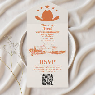 Invitation Tout En Un Pays du Sud-Ouest Ranch Western Mariage QR Code
