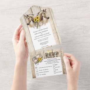 Invitation Tout En Un Pays rustique western aquarelle cheval tournesol