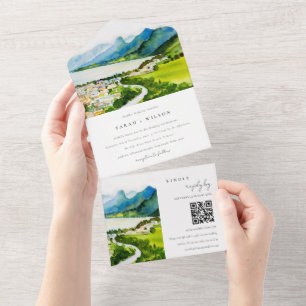Invitation Tout En Un Paysage du village de Countryside Lake Code QR Mar