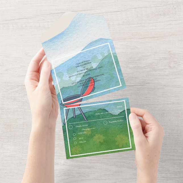 Invitation Tout En Un Paysage mariage Barbecue (Déchirure)