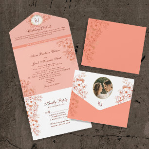 Invitation Tout En Un Peach Elegant Monogram Mariage