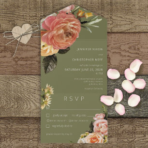 Invitation Tout En Un Peach Mimosa Floral Sage Green Diner