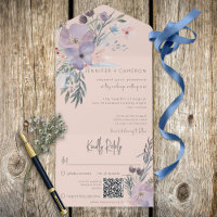 Pêche Bleu et pourpre Boho Floral Pêche QR Code