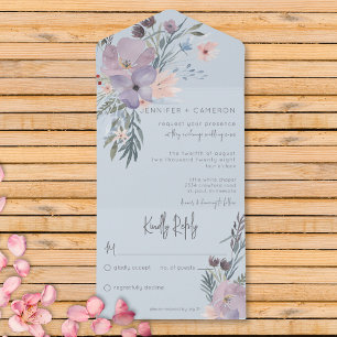 Invitation Tout En Un Pêche Bleu & Lavande Boho Floral Bleu Pas de dîner
