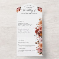 Pêche, Burgundy Blush Floral Wedding RSVP Dietary 